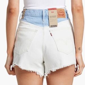Levi's Women's High-Waisted Light Blue and White Denim Shorts